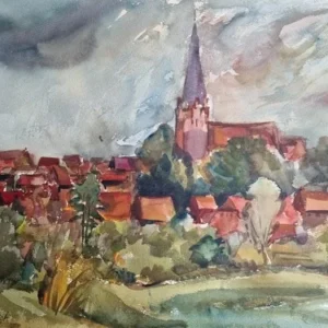 Großes Aquarell „Blick auf Basedow“ Heinz Brennigk 1925-2016 DDR Maler