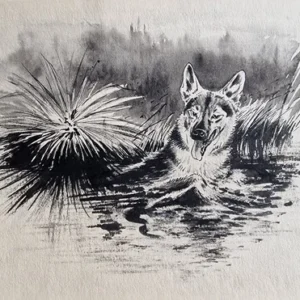 „Das Waldbuch Seite 229“ Tusche von Johannes  Breitmeier Tiermaler selten