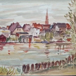 Großes Aquarell „Dorfaussicht“ Heinz Brennigk 1925-2016 DDR Maler
