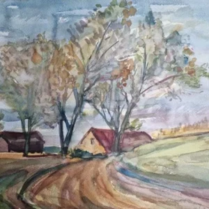 Großes Aquarell "Dorfstr auf Rügen“ Heinz Brennigk 1925-2016 DDR Maler