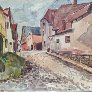 Großes Aquarell „Alter Dorfkern“ Heinz Brennigk 1925-2016 DDR Maler