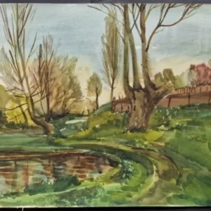 Großes Aquarell „Dorfteich“ Heinz Brennigk 1925-2016 DDR Maler