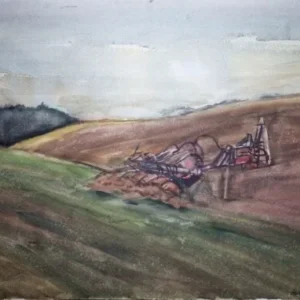 Großes Aquarell „Ackerbau Mecklenburg“ Heinz Brennigk 1925-2016 DDR Maler