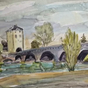 Großes Aquarell „Alte Brücke“ Heinz Brennigk 1925-2016 DDR Maler