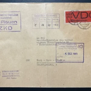 DDR ZKD VD 3 auf Brief aus Plauen nach Karl-Marx Stadt