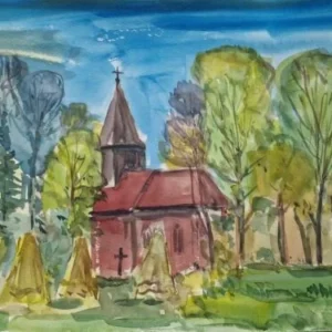 Großes Aquarell „Alte Kirche“ Heinz Brennigk 1925-2016 DDR Maler