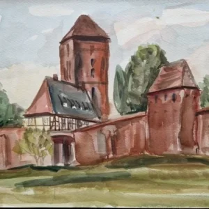 Großes Aquarell „Alte Kirche“ Heinz Brennigk 1925-2016 DDR Maler