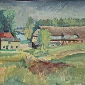 Großes Aquarell „Alte LPG“ Heinz Brennigk 1925-2016 DDR Maler