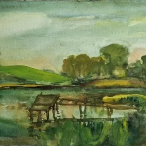 Großes Aquarell „Alter Angelsteg“ Heinz Brennigk 1925-2016 DDR Maler