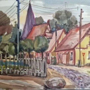 Großes Aquarell „Alter Dorfkern" Heinz Brennigk 1925-2016 DDR Maler