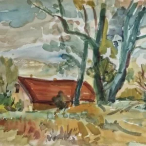 Großes Aquarell „Altes Dorfhaus“ Heinz Brennigk 1925-2016 DDR Maler