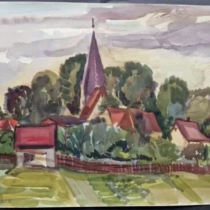 Großes Aquarell „Dorfkern Witzin“ Heinz Brennigk 1925-2016 DDR Maler