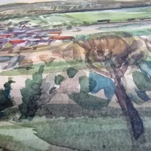 Großes Aquarell „Dorf in Mecklenburg-Vorpom“ Heinz Brennigk 1925-2016 DDR Maler