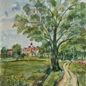 Großes Aquarell „Weg ins Dorf“ Heinz Brennigk 1925-2016 DDR Maler