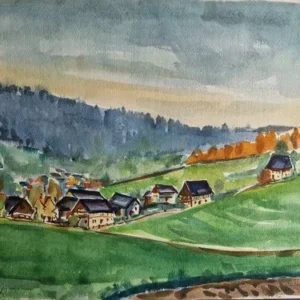 Großes Aquarell „Sommerdorf“ Heinz Brennigk 1925-2016 DDR Maler
