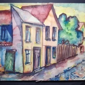 Großes Aquarell „Kleinstadt“ Heinz Brennigk 1925-2016 DDR Maler