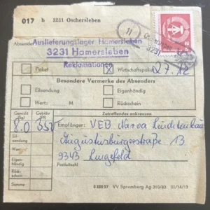 DDR schöne Bedarfs-Paketkarte mit guter Frankatur zur Sammlungsergänzung #21