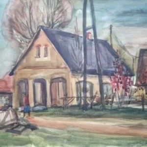 Großes Aquarell „Am Gehöft“ Heinz Brennigk 1925-2016 DDR Maler