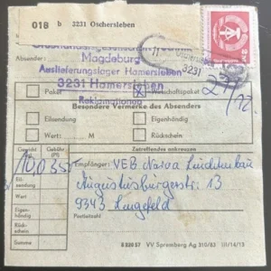 DDR schöne Bedarfs-Paketkarte mit guter Frankatur zur Sammlungsergänzung #24