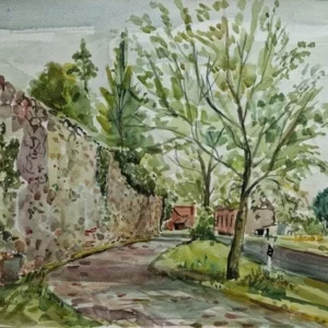 Großes Aquarell „Stadtmauer Heiligengrube“ Heinz Brennigk 1925-2016 DDR Maler