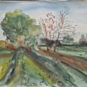 Großes Aquarell „Landstraße“ Heinz Brennigk 1925-2016 DDR Maler