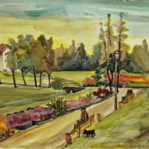 Großes Aquarell „Im Stadtpark“ Heinz Brennigk 1925-2016 DDR Maler