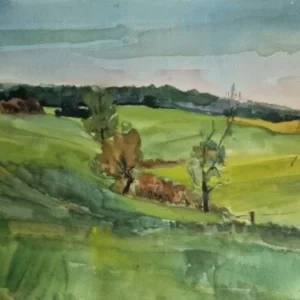 Großes Aquarell „Felder und Wiesen“ Heinz Brennigk 1925-2016 DDR Maler