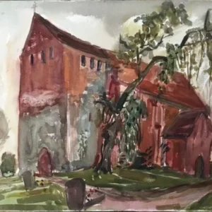 Aquarell „Dorfkirche mit Friedhof auf Rügen“ Heinz Brennigk 1925-2016 DDR Maler
