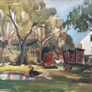 Großes Aquarell „Hof in Gresenhorst MVP“ Heinz Brennigk 1925-2016 DDR Maler