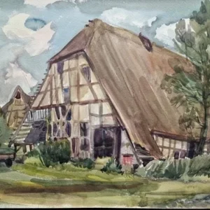Großes Aquarell „Altes Fachwerkhaus“ Heinz Brennigk 1925-2016 DDR Maler