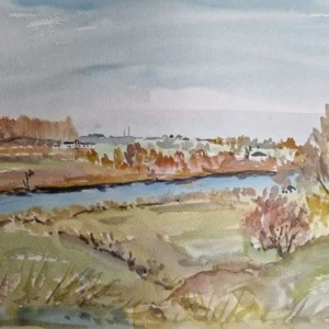 Großes Aquarell "Am Fluß im Mecklenburg “ Heinz Brennigk 1925-2016 DDR Maler