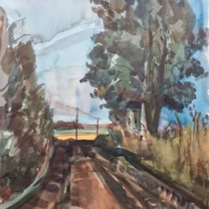 Großes Aquarell „Landstraße“ Heinz Brennigk 1925-2016 DDR Maler