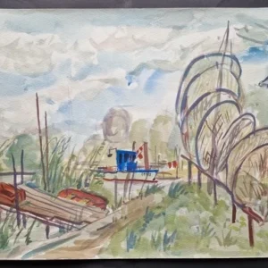 Großes Aquarell „Im Hafen“ Heinz Brennigk 1925-2016 DDR Maler