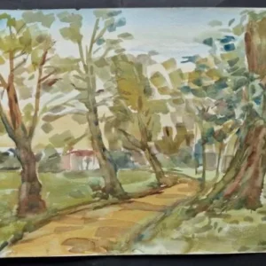 Großes Aquarell „Waldweg“ Heinz Brennigk 1925-2016 DDR Maler