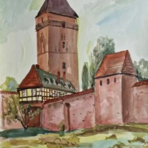 Großes Aquarell „Alte Burg“ Heinz Brennigk 1925-2016 DDR Maler