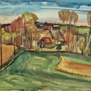 Großes Aquarell „Blick aufs Dorf“ Heinz Brennigk 1925-2016 DDR Maler
