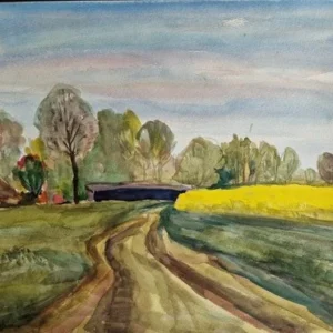 Großes Aquarell „Am Dorfrand“ Heinz Brennigk 1925-2016 DDR Maler