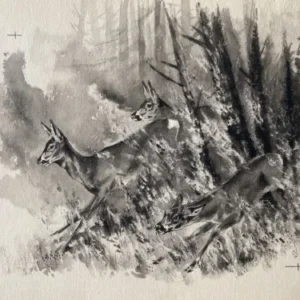 „Das Waldbuch Seite 20“ Tusche von Johannes  Breitmeier Tiermaler selten