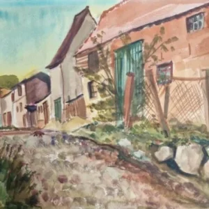 Großes Aquarell „Altes Dorfhaus“ Heinz Brennigk 1925-2016 DDR Maler