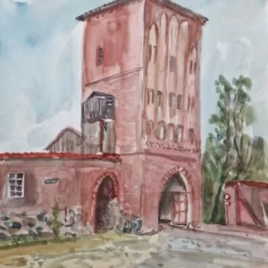 Großes Aquarell „Altes Stadttor“ Heinz Brennigk 1925-2016 DDR Maler